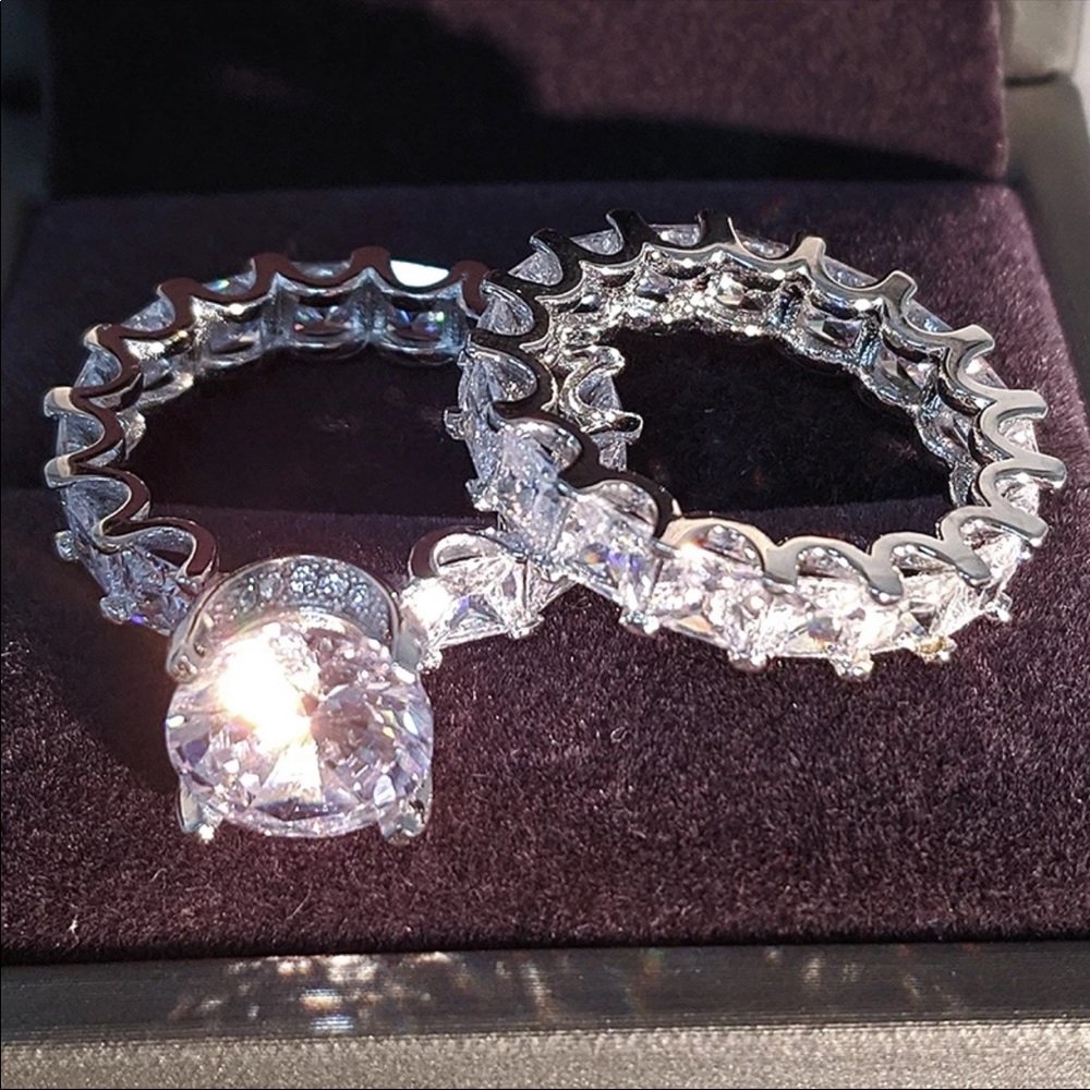 Bridal wedding engagement set & silver band shiny - Picture 6 of 6